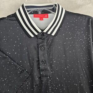 REDVANLY‎ Mens Large Golf Polo Shirt Black White Speckled Print Short Sleeve